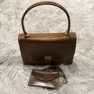 Gucci Vintage 1960s Calfskin Leather Top Handle Trifolio Satchel Mini Bag